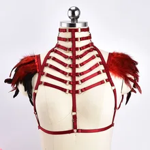 Красное перо Крылья эполеты накидка на плечи Готический Горящий Человек фестиваль тела жгут танец женское бельё в стиле "рейв" Женский перьевой жгут