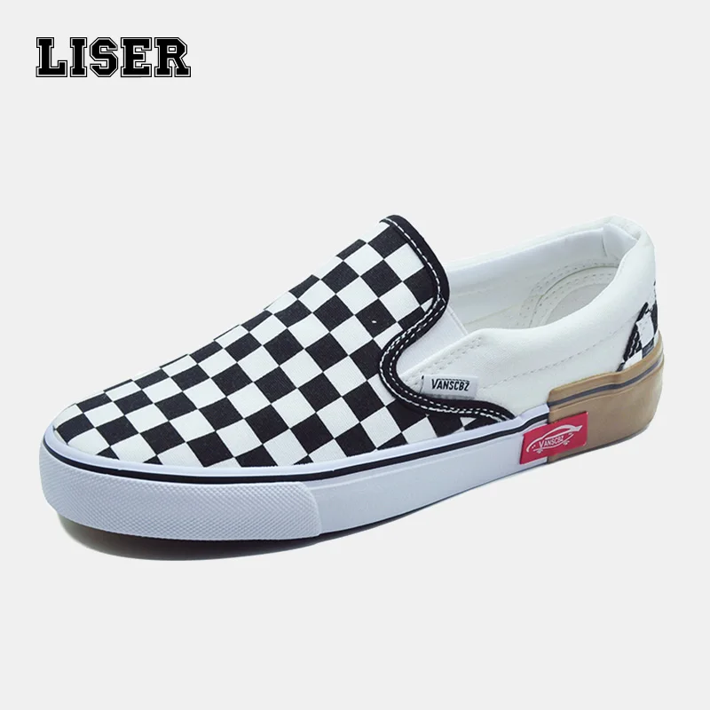 

ladies trendy checkered pattern canvas loafers slip flat sneakers hip-pop club street holiday casual designer shoes for unisex