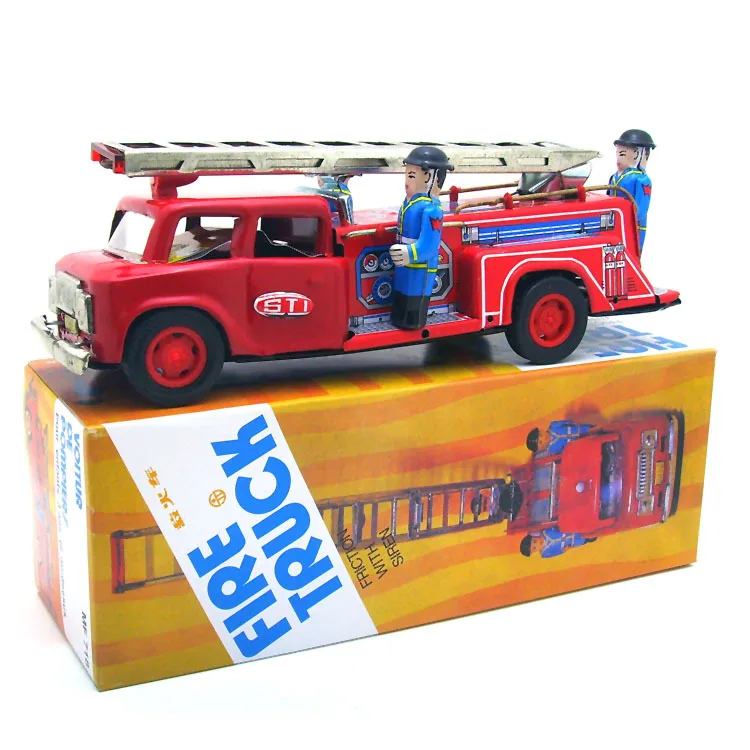 

Classic collection Retro Clockwork toy Fire brigade Fire truck toy Metal Tin Inertia car Vintage Mechanica Wind up toy baby gift