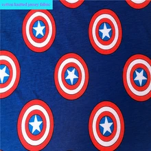 Модное Джерси вязанная хлопковая ткань Мультфильм Капитан Америка Логотип Печатных Ткань Вышивание лоскутное diy Детская Футболка костюмы