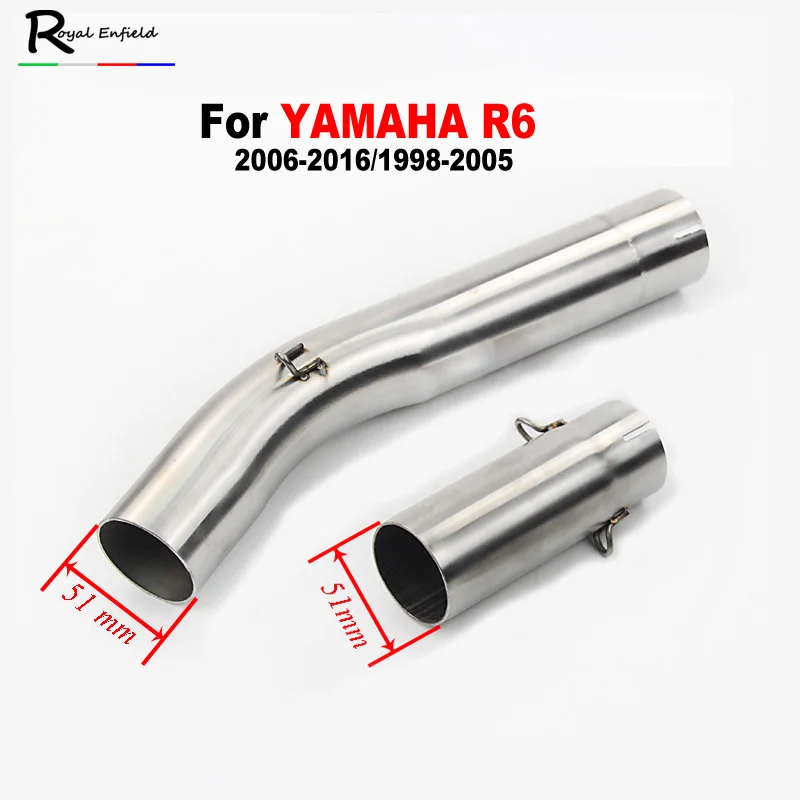 

Motorcycle Exhaust Link Pipe Middle Mid Connecting Tubes Slip on 51mm for For Yamaha R6 2006-2014/1998-2005 Motorbike Exhaust