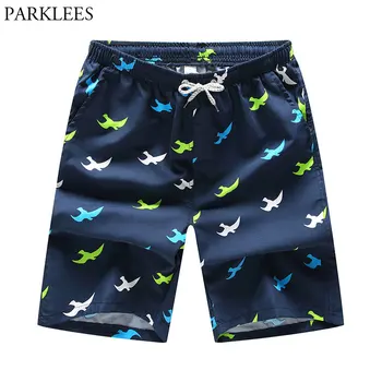 

Bird Print Hawaiian Beach Shorts Men 2018 Summer Quick Dry Mens Board Shorts Casual Elastic Waist Beachwear Shorts Playa Hombre