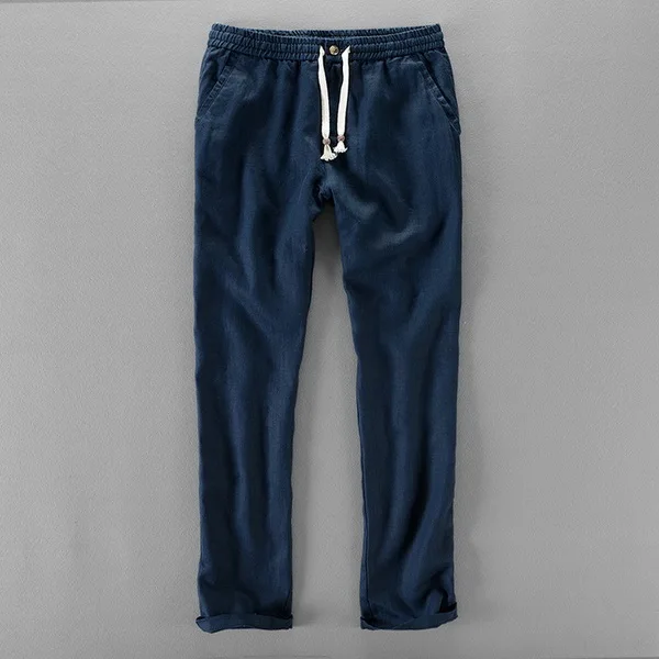 Льняные брюки мужские свободные эластичные брюки мужские Брендовые повседневные брюки мужские весенние летние брюки мужские размера плюс 30-40 pantalon - Цвет: dark blue