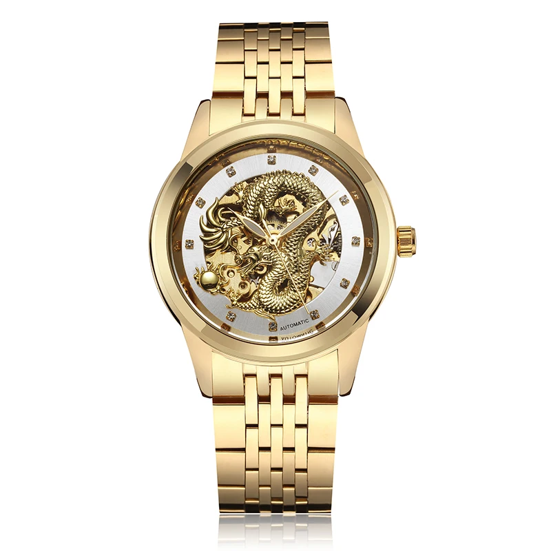 

Mechanical Watches Wrist-Watch Gold-Clock Skeleton Stainless-Steel Dragon Waterproof Top-Brand Hommes Montre