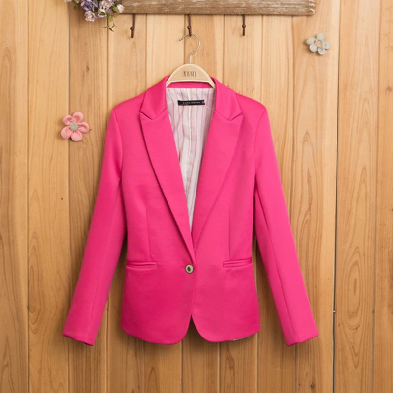 Новинка, модный пиджак, Блейзер, женский костюм, пальто с длинным рукавом, с подкладкой, в полоску, на одной пуговице, женские блейзеры, куртка, яркие цвета - Цвет: rose red