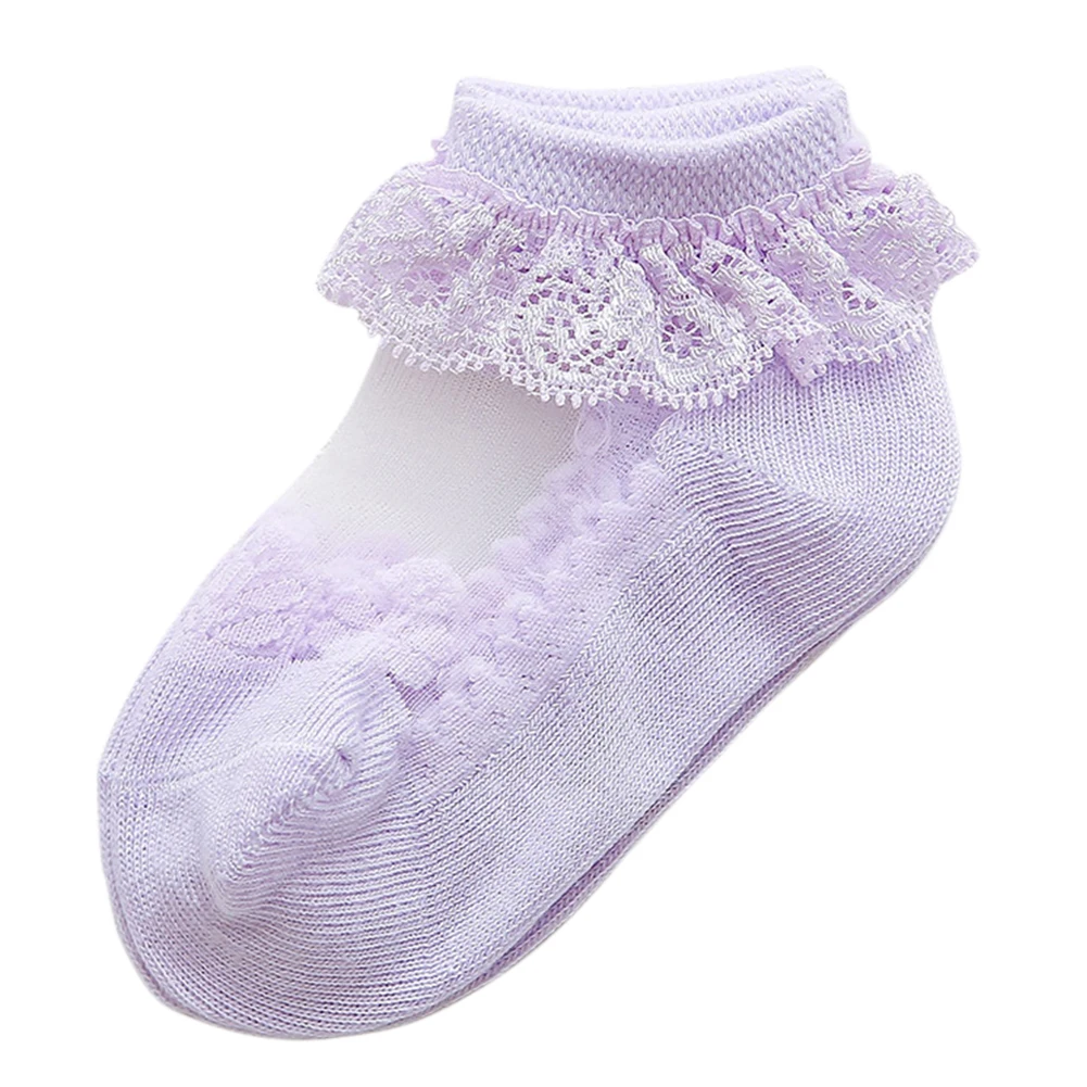 1 пара, для принцесс, малышей милые носки до лодыжки носки с рюшечками для газовое летнее платье с кружевом, с бантом детские носки из дышащего с короткими рукавами для маленьких девочек Одежда для новорожденных платье-пачка - Цвет: Фиолетовый