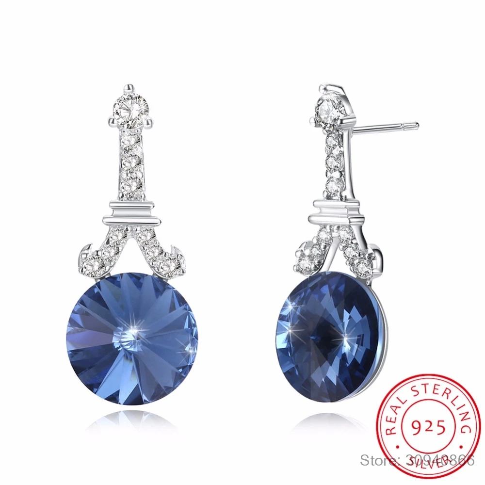 

LEKANI Round Earrings For Women Fashion Original Crystal From SWAROVSKI 925 Sterling Silver stud earrings Fine Jewelry Gift