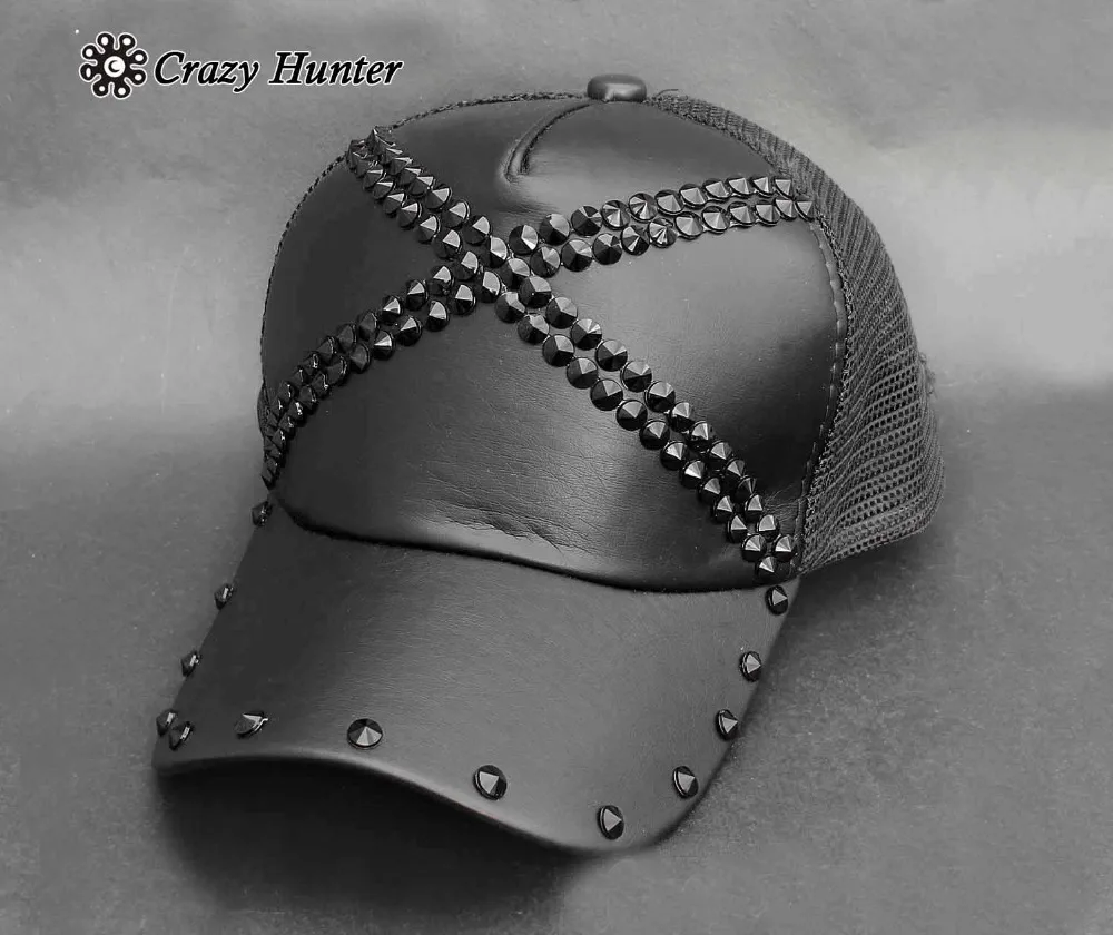 Studded Mens Unisex Biker Punk Bassball Leather Cap Rock Hatin Men's