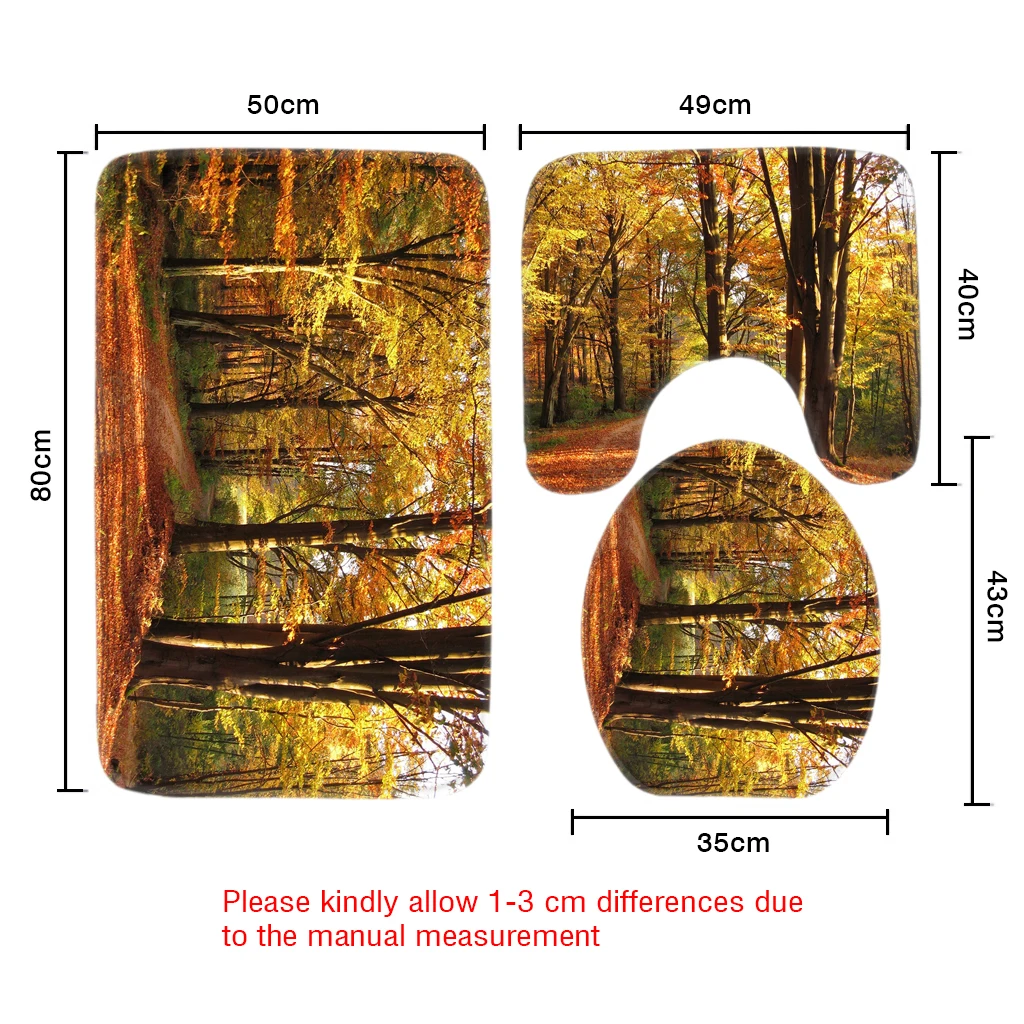 3 шт., набор ковриков для ванной комнаты, природные пейзажи, деревья, леса, зима, снег, сезонный узор, мягкий коврик для ванной и Комплект ковриков для туалета