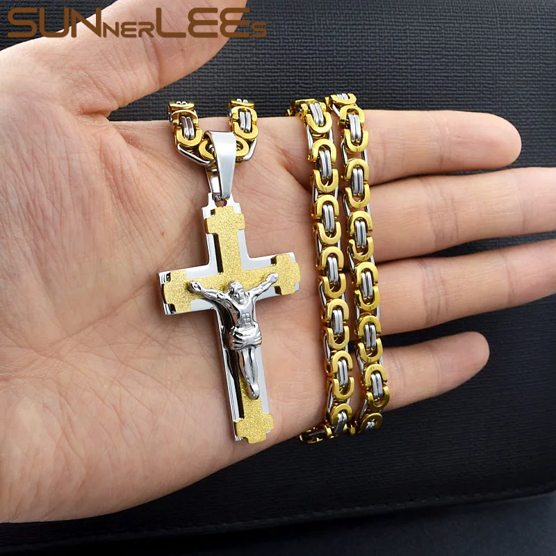 Подвеска с крестом Иисуса Христа из нержавеющей стали|chain gold|link chaincross pendant necklace |
