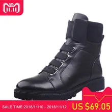 

MARHEE Women's Genuine Leather Black Ankle Boots Martin Shoes Elastic Cross Tied & Side Zip Boots Botines Mujer