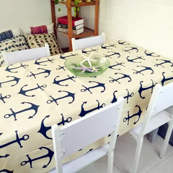 

Cheap Price Modern Style Canvas Table Cloth Mediterranean Anchor Pattern Tablecloth