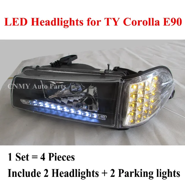 Black Chrome Led Headlights Clear Gl Lens Corner Parking Black Chrome Led Headlights Clear Gl Lens Corner Parking Signal Lamps For Toyota Corolla 1988 94 Ee90 Ae92 E90 Series