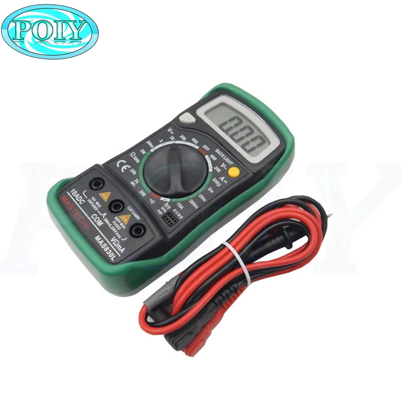 

MASTECH MAS830L Mini Handheld LCD Display Digital Multimeter DC Current Tester Backlight Data Hold Continuity Diode hFE Test