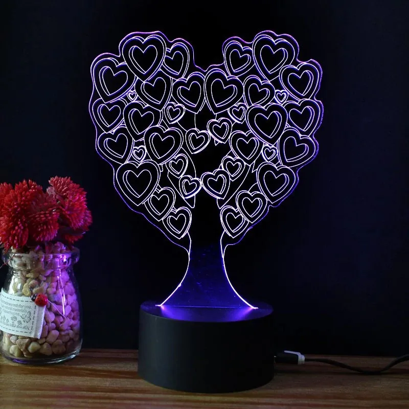 

Creative 3D LED Visual Love Heart Shaped Tree NightLight USB Table Lamp Luminaria Bedroom Decor Bedside Sleep Light Fixture Gift