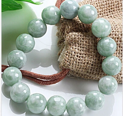 

437 Light Green Chinese 100% A Grade Natural Jade/Jadeite Beads String Bracelet 14mm