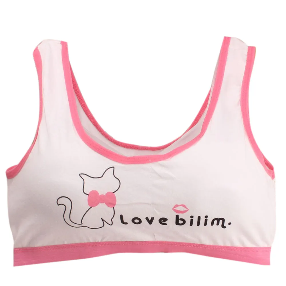 New Lovely Girls Cartoon Cat Letter Printing Underwear Bra Child Girl Fashion Vest Kids Girls Casual Underclothes Sport Undies - Цвет: Watermelon Red