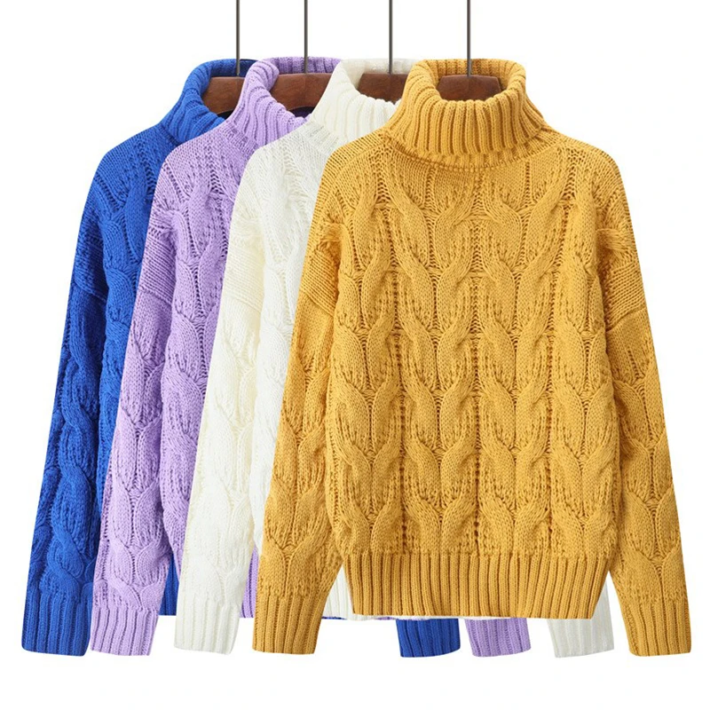 

4 Solid Color Winter Turtleneck Sweater Korean Fashion Thick Yellow Sweater Women Loose Purple Warm Ladies Sweaters Pullovers