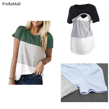 Women Pregnancy Clothes Maternity Clothing Breastfeeding Tee Nursing Tops Striped Short Sleeve T-shirt B0021 embroidered striped sleeve tee