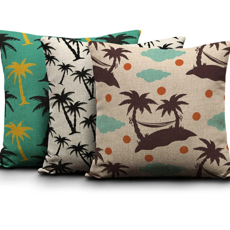 

Tropical Plants Palm Leaves Tree Cushion Covers Sun Cloud Beach Swings Printed Home Decor Sofa Garden Living Room Throw Pillows