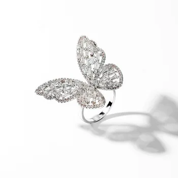 

2019 BAFFIN Cute Big Butterfly Open Ring Resizable Silver Color Luxury Cubic Zirconia Max Finger Jewelry For Women Wedding Party