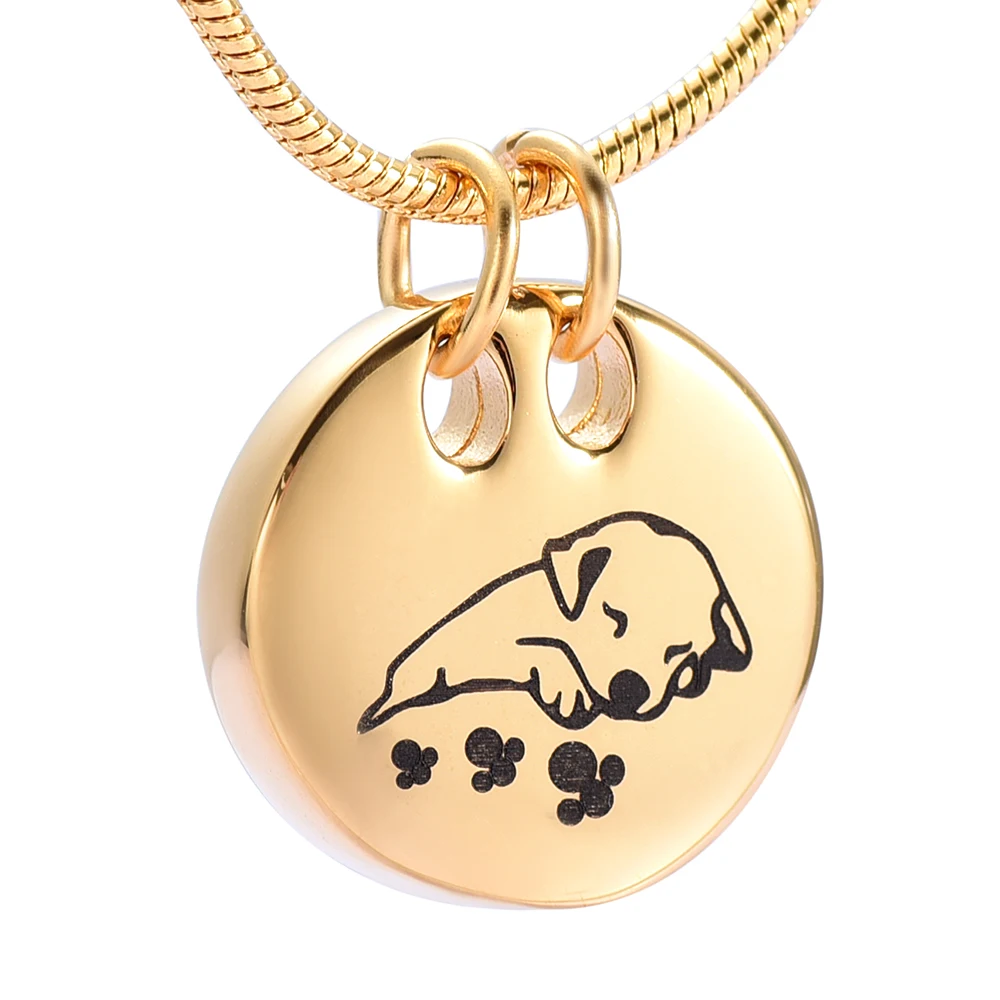 Lovely sleeping Dog round Pendant Cremation Jewelry Pet Urn Necklace
