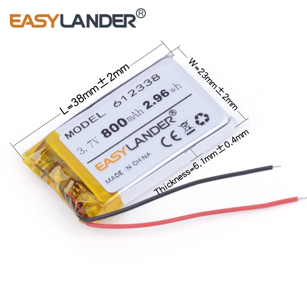3.7V 800mAh 612338 Rechargeable li Polymer battery smart home MP3 speakers  for dvr GPS mp3 mp4 cell phone speak toys LJ 652338