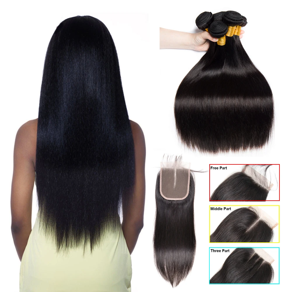 

Straight Hair Bundles With Closure Peruvian Hair Weave Bundles With Closure Sunlight Human Hair Bundles Non Remy Hair Extensions
