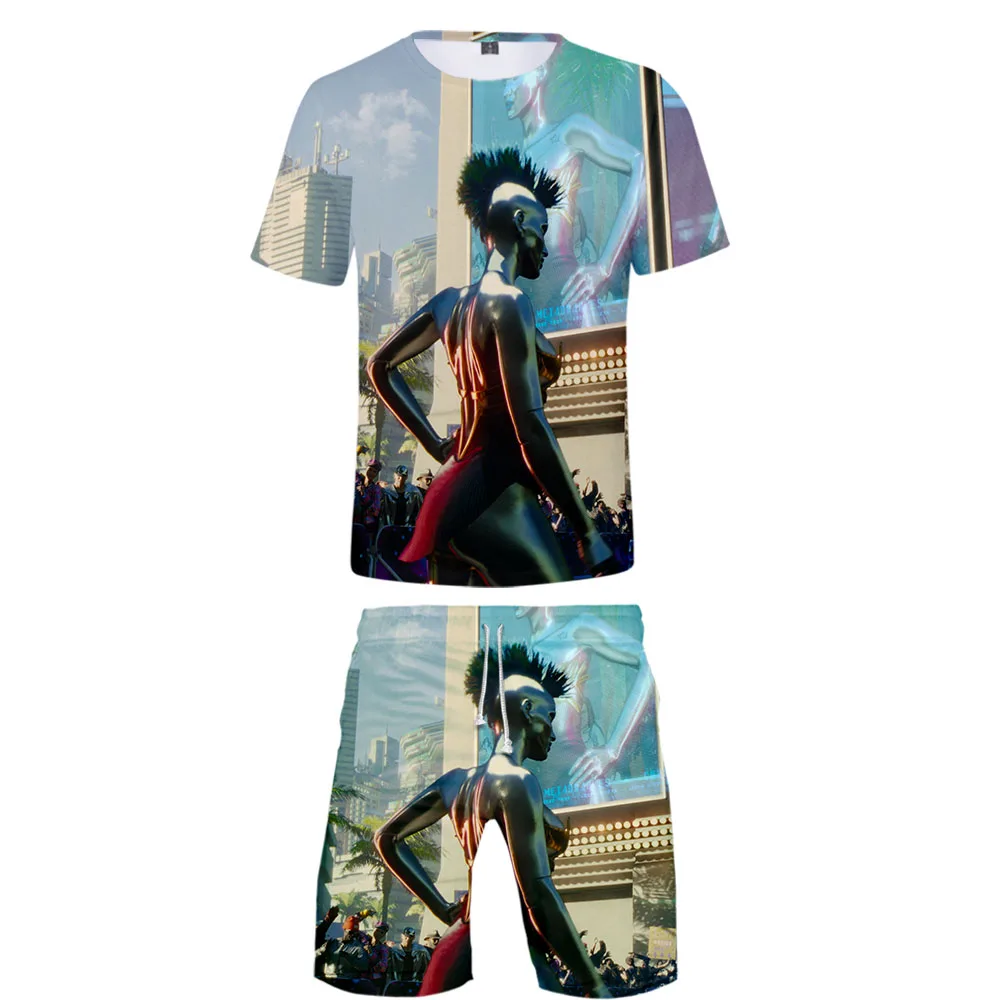 

New Cosplay Game Cyberpunk 2077 3D Print Men's T Shirt Sets Summer Women Short sleeve T shirt and shorts Cool personality Sets