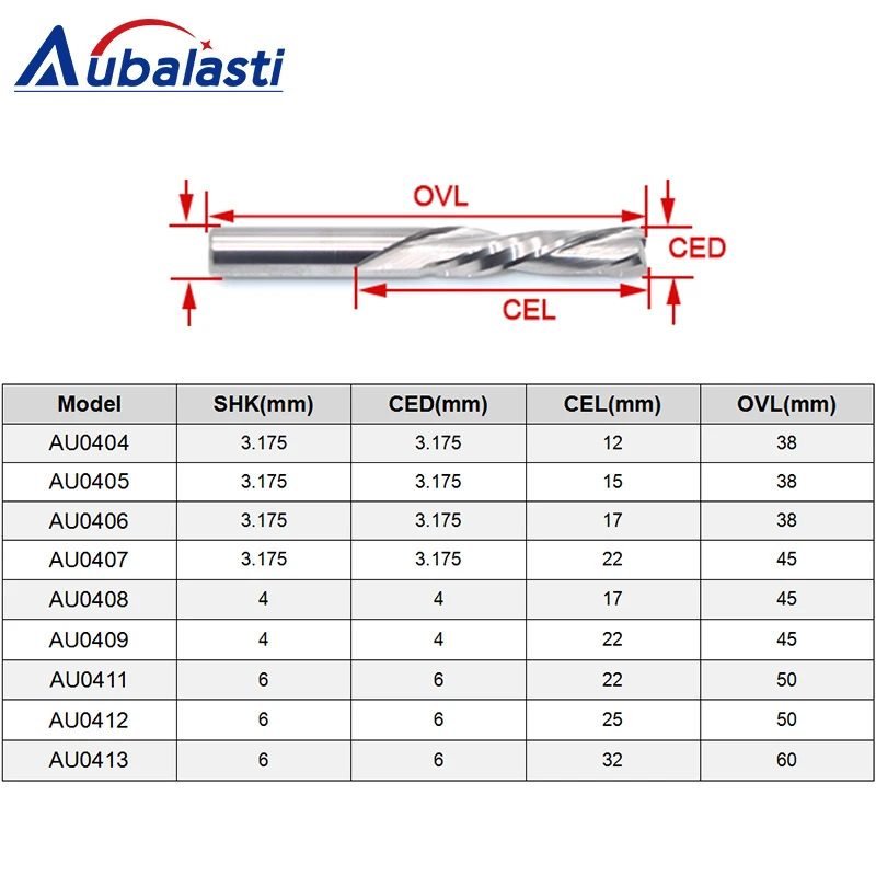 Aubalasti 3,175 4 6 мм Левая спираль фреза вниз отрезать две двойные бороздки фасонной фрезы ЧПУ Концевая фреза карбида фреза