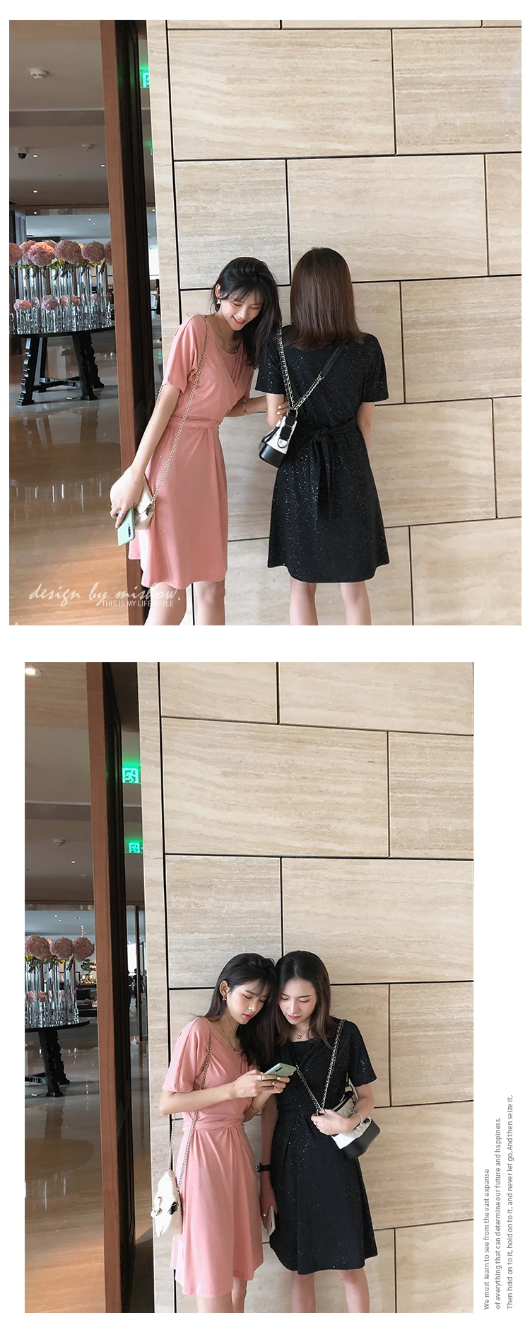 MISHOW Summer Casual Solid Short Sleeve T-shirt Dress O-Neck High waist Slim fit Dress Elegant Ladies Dress MX19B1913