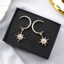 Модные женские висячие серьги в форме Луны с кристаллами, личные серьги в форме полумесяца и звезды для женщин, висячие серьги в богемном стиле