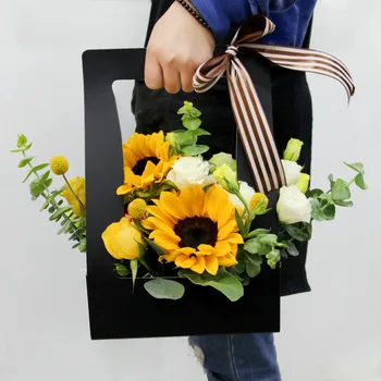 

Hand Held Flower Paper Basket Flowers Gift Box Vintage Flower Wrapping Paper Gift Flowers Bunch Packaging Paper Material 5 pcs