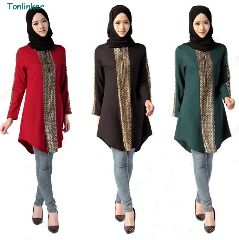 

tonlinker Middle East Abayas Muslim ramadan Blouse Islamic Clothing For Women Turkish Malaysian Saudi Dubai Style Top plus size