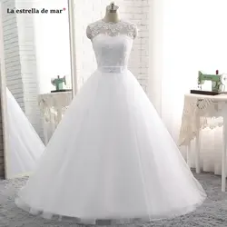 La estrella de mar халат de mariée 2019 новый круглый вырез кружево сзади Белый vestido de noiva princesa длинные плюс размеры gelinlik дешевые