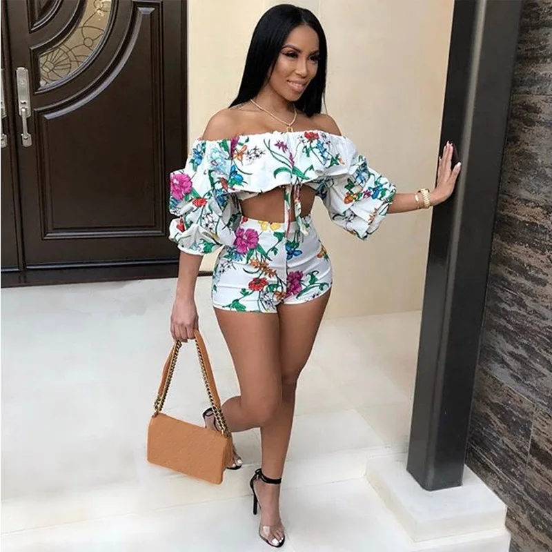 

REDCORE Sexy Off Shoulder Print Two Piece Set Women Crop Top And Pants Spring Summer Fashiona Long Sleeve Womens Clothes TZ207