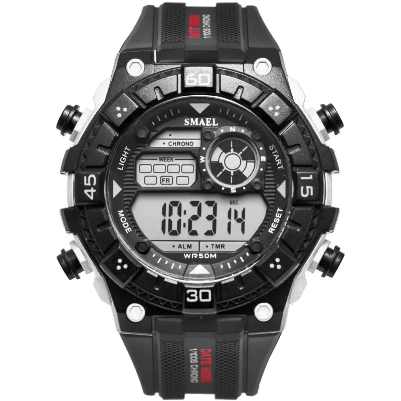 Белые спортивные часы для мужчин водонепроницаемые SMAEL мужские армейские часы военные цифровые 1439 Спортивные кварцевые цифровые часы мужские часы - Цвет: Black White