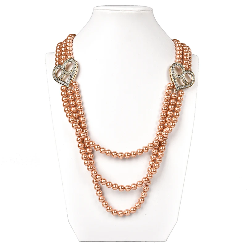 Orange Multi-tiered Imitation Pearls 8mm Three rows Glittering jewelry Necklace 28-32inch gem lovely and naughty H158 | Украшения и