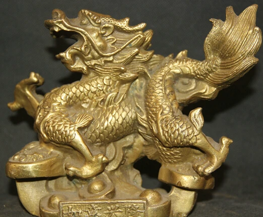 

JP S0524 7" Chinese Fengshui Brass Zodiac Year Dragon Ru Yi Wealth Rich Success Statue