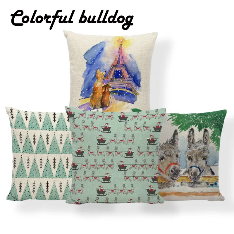 

Santa Claus Deer Forest Cushion Merry Christmas Snowman Penguin Pillow Cover Settee Homeware Throw Pillow Case 43X43Cm Polyester