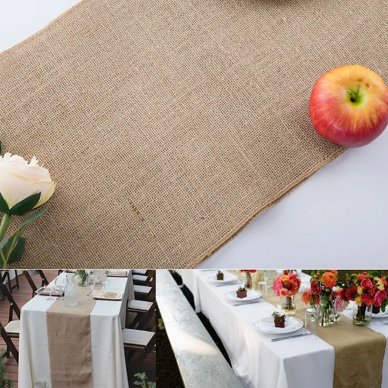 

Hessian Table Runners Burlap Jute Dinning Table Cover Banquet Cloth Bridal Shower Country Wedding Table Decorations Party Supply