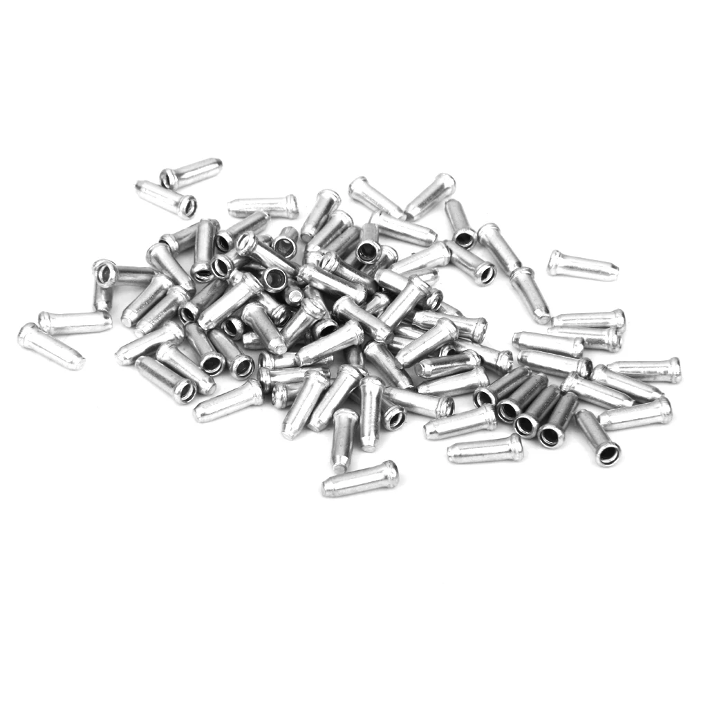 100pcs Bicycle MTB Bike Shifter Brake Cable Tips Caps End Crimp Silver Wire End Cap Fits for Brake Shift Derailleur Inner Cable