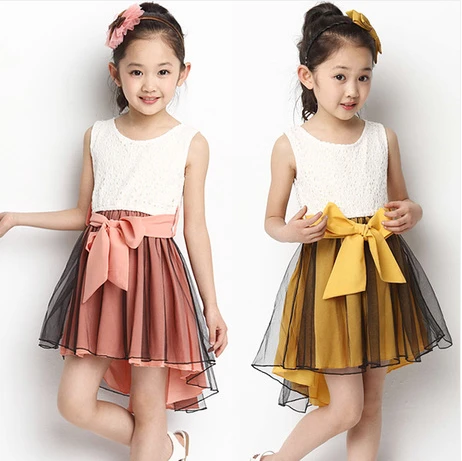 

New Girl Dress Summer Girls Clothes with Bowknot beautiful Baby Girl Summer Dress Vest Dovetail Dresses Hollow Hook Flower