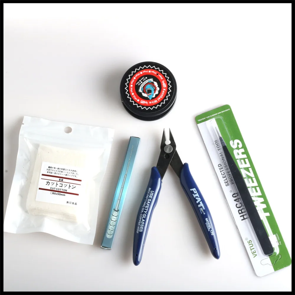 

Vapethink E Cigarette Rebuidable DIY Tool Pack Muji Cotton Coil Jig Vape Tweezer Wires Cutter Tools 2 RDTA RBA Base forVaporizer
