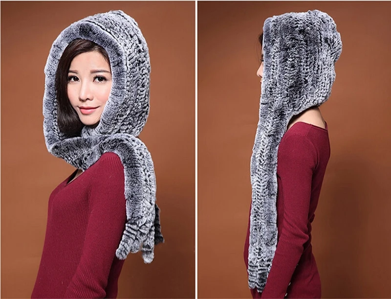 IANLAN зимняя шапка для девочек двойного назначения шарф натуральный мех шапка-бомбер для женщин шапки из меха кролика рекс с наушниками один размер IL00022