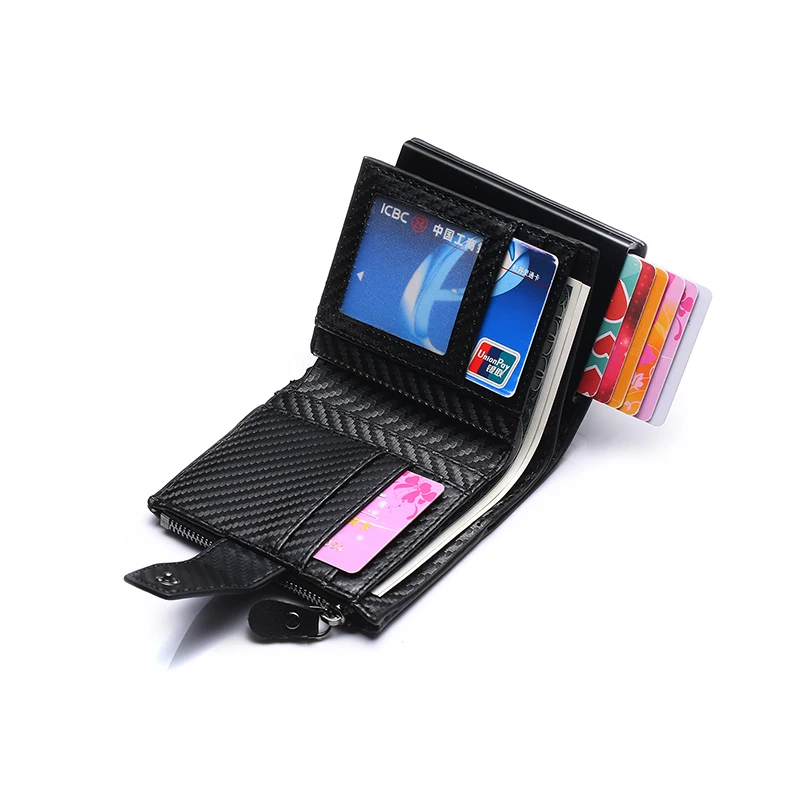 

BYCOBECY RFID Wallet for Travel PU Leather Credit Card Holder Hasp Multifunctional Wallet Antitheft Automatic Pop Up Card Case