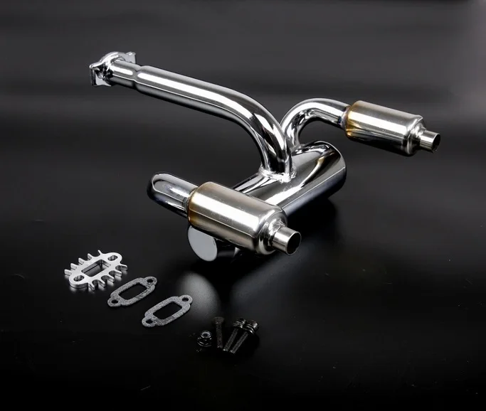 

Aluminum metal TWIN Exhaust Pipe with Silencer fit 1/5 HPI Rovan KM baja 5B 5T 5SC rc car parts