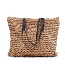 Bolso de mimbre de paja hecho a mano vintage de playa de verano para mujer Bolso grande de moda brillante bolsos de hombro cómodos