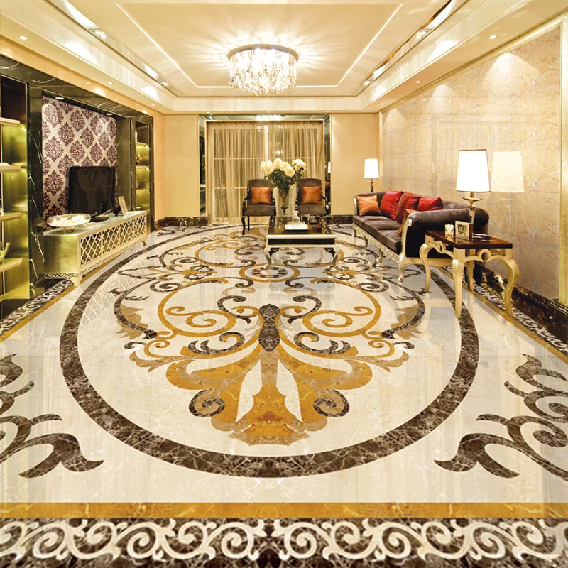 

Custom Mural Wallpaper European Style Marble Mosaic Floor Tile Sticker Living Room Hotel High Quality Luxury Papel De Parede 3 D