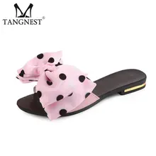 Tangnest/с бантиком-бабочкой, на плотной подошве; Вьетнамки; модные в тапки в точку дамские туфли на плоской подошве; летние пляжные Босоножки на каблуках большие размеры 35–41 XWT749